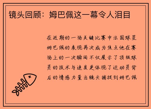 镜头回顾：姆巴佩这一幕令人泪目