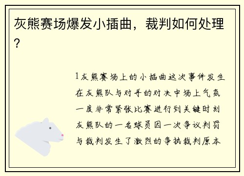 灰熊赛场爆发小插曲，裁判如何处理？